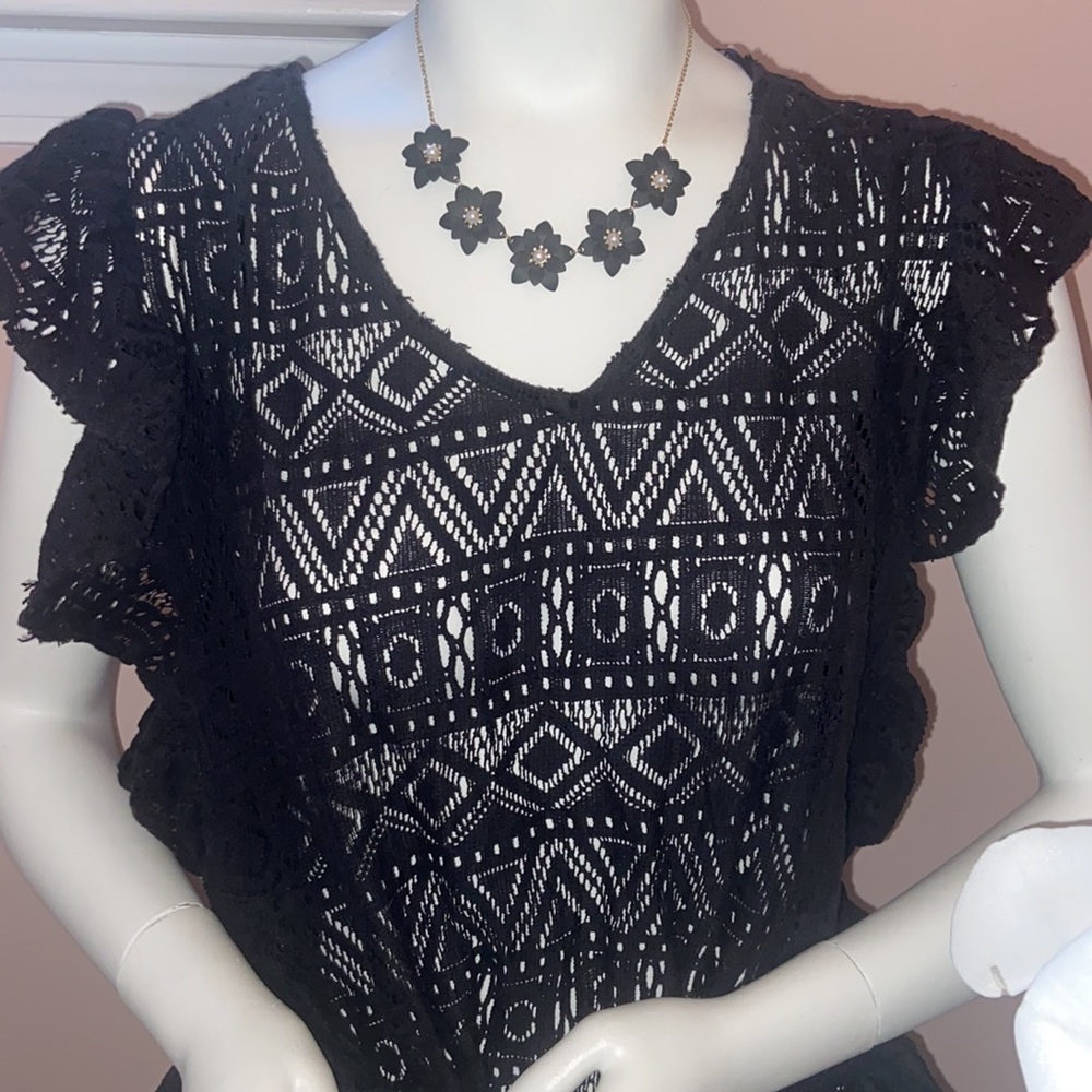 Tribal black see through beach coverup